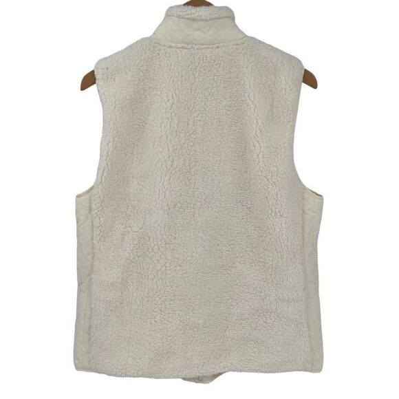 T By Talbots Faux Fur Zip Up Vest Jacket Mock Neck Cream Women Large - Picture 2 of 6